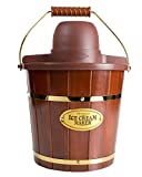 Old Fashioned Nostalgia Electric Ice Cream Maker with Easy-Carry Handle, Makes 4-Quarts of Ice Cream, Frozen Yogurt or Gelato in Minutes, Made from Real Wood, Brown