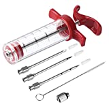 Meat Injector Syringe - 3 Marinade Injector Needles for BBQ Grill, Premium Portable Turkey Injector, injector marinades for meats With 1oz Large Capacity, 1 Brush, Easy to Use and Clean [Red]