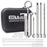 BBQ Monster Meat Injector Syringe Kit with 4 Professional Marinade Injector Needles and Travel Case for BBQ Grill Smoker, Turkey, Brisket; 2-oz Capacity; Paper User Manual and E-Book (PDF)