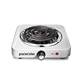 Proctor Silex Electric Single Burner Cooktop, Compact and Portable, Adjustable Temperature Hot Plate, 1200 Watts, White & Stainless (34106)
