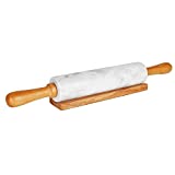 eco Home Marble Rolling Pin and Base - White Gray 2 x 18 x 3 inches