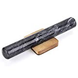 OwnMy Marble Rolling Pin with Wooden Holder Base, 12' Rolling Pin with Stand - Black Rolling Pin No Handles for Baking Cookie Pasta Dough Pastry Fondant Chef