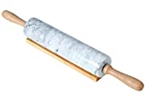 Snugrom Polished Marble Rolling Pin with cradle, 18 inch, Non Stick Surface, Heavy Duty and Soild Rolling Pin with Handle and Wooden Base White,F150,for Fondant, Pie Crust, Cookie, Pastry, Dough
