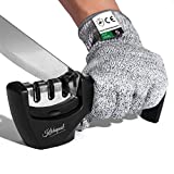 4-in-1 Knife Sharpener Kit with Cut-Resistant Glove, 3-Stage Quality Kitchen Knife Accessories to Repair, Grind, Polish Blade, Professional Knife Sharpening Tool for Kitchen Knives