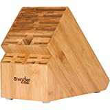 20 Slot Universal Knife Block: Shenzhen Knives Large Bamboo Wood Knife Block without Knives - Countertop Butcher Block Knife Holder and Organizer with Wide Slots for Easy Kitchen Knife Storage