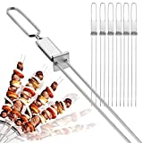 Skewers for Grilling- 17' Long Double Pronged BBQ Skewers with Push Bar- Shish Kabob Skewers - Stainless Steel Skewer Sticks for Camping or family - Reusable Skewers - 6 Pack