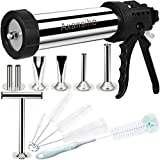 Upgraded 1.57LB Capacity Stainless Steel Jerky Gun Sausage Stuffer Machine Beef Jerky Gun Sausage Maker Jerky Shooter Jerky Gun Kit with 5 Stainless Steel Nozzles 5 Cleaning Brushes & Meat Pusher