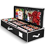 Gift Wrap Organizer, Christmas Wrapping Paper Storage Bag w/Useful Pockets for Xmas Accessories, Fits Upto 24 Rolls, Underbed Storage for Holiday Decorations, Large Capacity Storage Box