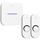 AIDA Lighted Wireless Doorbell, Home Waterproof Doorbell 1,000ft Range, 5 Volume Levels with 58 Doorbell Chimes & LED Flash (White, Doorbell with 2 Buttons & 1 Receiver)