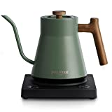 POLIVIAR Electric Gooseneck Kettle, 1200W Electric Tea Kettle w/teak wood handle, 34oz Pour Over Electric Kettle for Coffee & Tea, 18/8 Stainless Steel Inner, Temperature Control & Rapid Heating