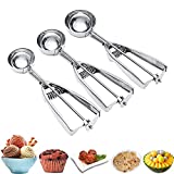 Ice Cream Scoop, 3Pcs Cookie Scoop Set, Stainless Steel Ice Cream Scooper with Trigger Release, Large/Medium/Small Cookie Scooper for Baking, Cookie Scoops for Baking Set of 3 with Cookie Dough Scoop
