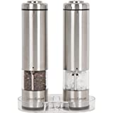Latent Epicure Battery Operated Salt and Pepper Grinder Set (Pack of 2 Mills) - Complimentary Mill Rest | Bright Light | Adjustable Coarseness |
