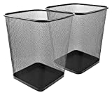 Greenco Small Trash Cans for Home or Office, 2-Pack, 6 Gallon Black Mesh Square Trash Cans, Lightweight, Sturdy for Under Desk, Kitchen, Bedroom, Den, or Recycling Can,6 Gallon Square Trash