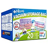 Vacuum Storage Bags, Space Saver Sealer Bags 20-Pack (6 Medium, 5 Large, 5 Jumbo, 2 Small, 2 Roll Up Bags) with Hand Pump for Clothes, Bedding, Comforter, Blanket