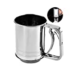 Snowyee Flour Sifter, for Baking Stainless Steel 3 Cup Double Layers Sieve with Hand Press Design (1 Piece)