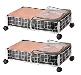 2-in-1 Under Bed Clothing Storage with Wheels, Rolling Drawers Shoe Organizer, Under the Bed Storage Cart, Under-bed Basket with Wheels & Quality Storage Bags & Zippers, Clear Window, 2 Pack,(White)