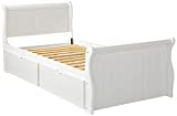 Donco Kids Sleigh Bed with Dual Underbed Drawers, Twin, White