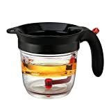 Fat Separator with Bottom Release, 4 Cup Oil Gravy Separator with Scale, 32oz Grease Separator with Measuring Cup and Filter