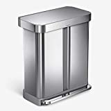 simplehuman 58 Liter / 15.3 Gallon Rectangular Hands-Free Dual Compartment Recycling Kitchen Step Trash Can with Soft-Close Lid, Brushed Stainless Steel
