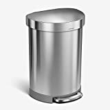 simplehuman 60 Liter Semi-Round Hands-Free Kitchen Step Trash Can with Soft-Close Lid, Brushed