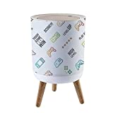 Trash Can with Lid Gamepad Seamless Texture with Console Videogame Controllers and Game Wood Small Garbage Bin Waste Bin for Kitchen Bathroom Bedroom Press Cover Wastebasket 7L/1.8 Gallon