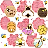 8 Pcs Insect Cookie Cutters with Plunger Stamps Set 3D Butterfly Bee Shape Biscuit Cutter Funny Cartoon Cookie Stamps Embossed Cookie Cutters for Treats DIY Baking Cookie Supplies (Bee Theme)