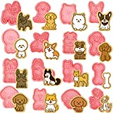 16 Pcs Dog Cookie Cutters with Plunger Stamps Set 3D Puppy Bone Shape Biscuit Cutter Funny Cartoon Cookie Stamps Stamped Embossed Dog Cookie Cutters for Treats DIY Cookie Cake Baking Supplies