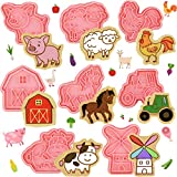 8 Pcs Farm Animal Cookie Cutters with Plunger Stamps Set 3D Pig Chicken Sheep Cow Horse Truck Cookie Stamp and Cutter Funny Cartoon Farm Theme Biscuit Baking Mold for Treats DIY Cookie Cake Supplies
