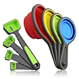 Measuring Cups and Spoons set, Collapsible Measuring Cups, 8 piece Measuring Tool Engraved Metric/US Markings for Liquid & Dry Measuring, Space Saving, BPA Free Silicone, Colorful