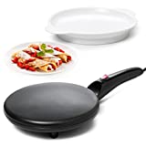 Moos & Stone Electric Crepe Maker With Auto Power Off, Portable Crepe Maker & Non-Stick Dipping Plate, ON/OFF Switch, Nonstick Coating & Automatic Temperature Control, Pan APO, Easy To Use For Pancakes, Blintz, Chapati (Black)