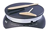 Tibos Electric Single Crepe Maker, Original Crepe Pan from France, with Wooden Spreader, Turner and Brush | Nonstick & Easy Clean Teflon Surface, 13”, Black