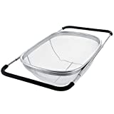 U.S. Kitchen Supply - Premium Quality Over The Sink Stainless Steel Oval Colander with Fine Mesh 6 Quart Strainer Basket & Expandable Rubber Grip Handles - Strain, Drain, Rinse Fruits, Vegetables