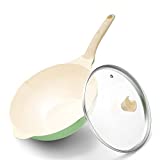 Wok Pan with Lid 12 Inch Non Stick Wok Pan, Stir Fry Pan Ceramic Nonstick Wok Scratch Resistant 100% PFOA Free, Woks & Stir-Fry Pans with Ergonomic Handle Suit for all Stoves - Green