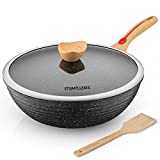 Chinese Wok Die-casting Nonstick Wok Scratch Resistant With Lid and Spatula, PFOA-Free,Dishwasher Safe & Induction Bottom 12.5 Inch,6L