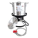 GasOne B-5155-RED Burner with Steamer Pot Turkey Fry & Tamale-with High Pressure Propane Regulator and Hose, Red QCC