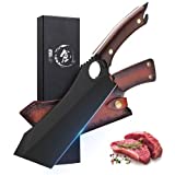 Meat Cleaver, 10 inch Black Meat Cleaver Boning Knife, Chef Chopping Cleaver Cooking Knife, High Carbon Steel Sharp Kitchen Viking Knife with Sheath Gift Box Bottle Opener for Outdoor BBQ Camping