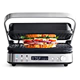 GreenPan Electric Indoor Stainless Steel 6-in-1 Contact Grill and Griddle, Healthy Ceramic Nonstick, Dishwasher Safe Reversible Plates, PFAS-Free