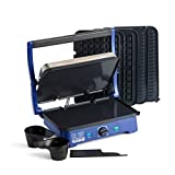Blue Diamond Ceramic Nonstick, Electric Contact Sizzle Griddle with Grill and Waffle Plates, Open Flat Design, Dishwasher Safe Removable Plates, Adjustable Temperature Control, PFAS-Free, Blue