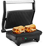 Elite Gourmet EPN-2976 2-in-1 Nonstick Panini Press & Indoor Grill, Opens 180-Degree Contact Grill, Floating Hinge Fits All Foods, Removable Grease Tray, 10.5' x 9', stainless steel