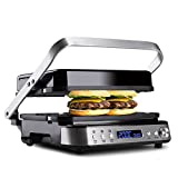 Artestia Electric Indoor Stainless Steel 6-in-1 Contact Grill and Griddle,Electric Indoor Searing Grill with Independent Temperature Control ,Dishwasher Safe Reversible Plates,1600W,PFAS-Free