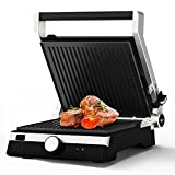 OMAIGA Indoor Grill, Panini Press with Temperature Control, Indoor Electric Grill, 6-Serving Stainless Steel Panini Press Sandwich Maker with Detachable Non-Stick Coated Plates