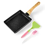 HooJay Japanese Omelette Pan,5'×7' Nonstick Tamagoyaki Egg Pan,Rectangle Small Frying Pan with Silicone Spatula & Brush,Black