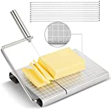 Cheese Slicer & Cheese Cutter | Stainless Steel cheese slicer with 10 Replacement-wires | Cheese Cutter for Block Cheese Metal Cheese Slicer Cutting Board Kitchen Gadgets Gift Set for Cheese Butter