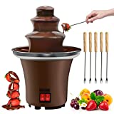 Chocolate Fountain, 3 Tiers Electric Melting Machine Chocolate Fondue Fountain Set with 6pcs Forks, 2-Pound Capacity, Stainless Steel Cascading Fondue Heat Motor Controls Pot for Nacho Cheese, BBQ Sauce, Ranch, Liqueurs
