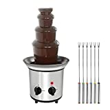 4-Tier Stainless Steel Chocolate Fountain w/ 6 Skewers, Electric Chocolate Fondue Choco Melts Dipping Warmer Machine 4-Pound Capacity