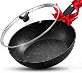 12' Wok Pan with Lid - KOCH SYSTEME CS 12” Nonstick Frying Pans, Nonstick Stir Fry Pan with Ergonomic Handle for All Stoves, Frying Skillet with APEO & PFOA-Free Stone-Derived Coating, Oven Safe