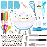 114 Pieces Cake Decorating Supplies Kit for Beginners, Cupcake Decorating Tools Baking Supplies Set for Kids and Adults, Cake Turntable Stands, Piping Tips & Bags, Icing Smoother & Spatulas
