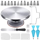 Kootek 22 Pcs Cake Decorating Kit Supplies, 12 Inch Cake Turntable, Baking Supplies Set, Aluminum Alloy Revolving Cake Stand, Icing Spatula, Cake Leveler, 3 Icing Smoother, 12 Piping Tip, 2 Pastry Bag