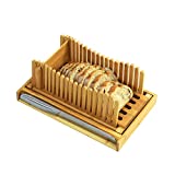 Bread Slicer For Homemade Bread Bamboo Bread Slicing Guide With Knife Adjustable 3 Thickness Size Foldable Bread Cutterwith Crumb Tray (13.7x8.7)