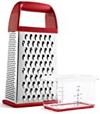 Spring Chef Box Grater 10 inch - Professional Cheese Grater with Storage Container - 4-Sided Handheld Kitchen Shredder - Stainless Steel Food Grater - Modern Vegetable, Potato, Carrot - Red